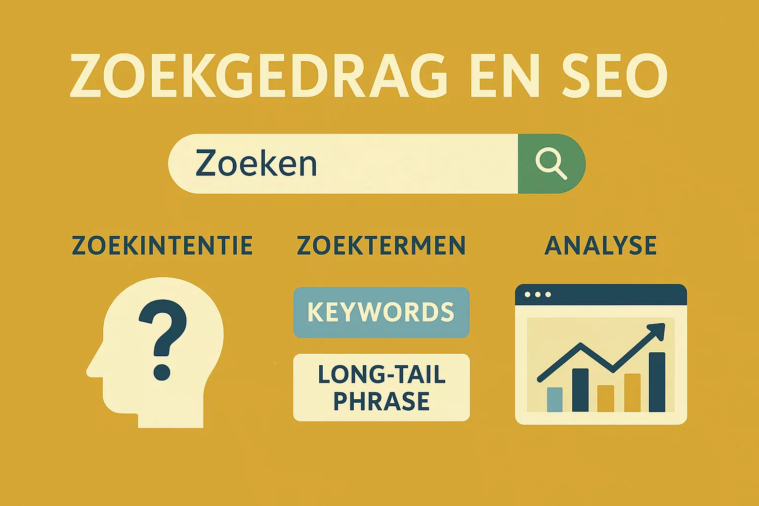 Zoekgedrag en SEO: zo zoeken jouw klanten in Google in 2026 1 Illustratie van zoekgedrag: en seo: probleemoplossend, navigerend, commercieel en transactioneel zoeken in Google