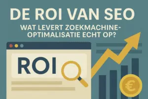 Visualisatie van SEO ROI met grafieken, geld en prestatie-indicatoren