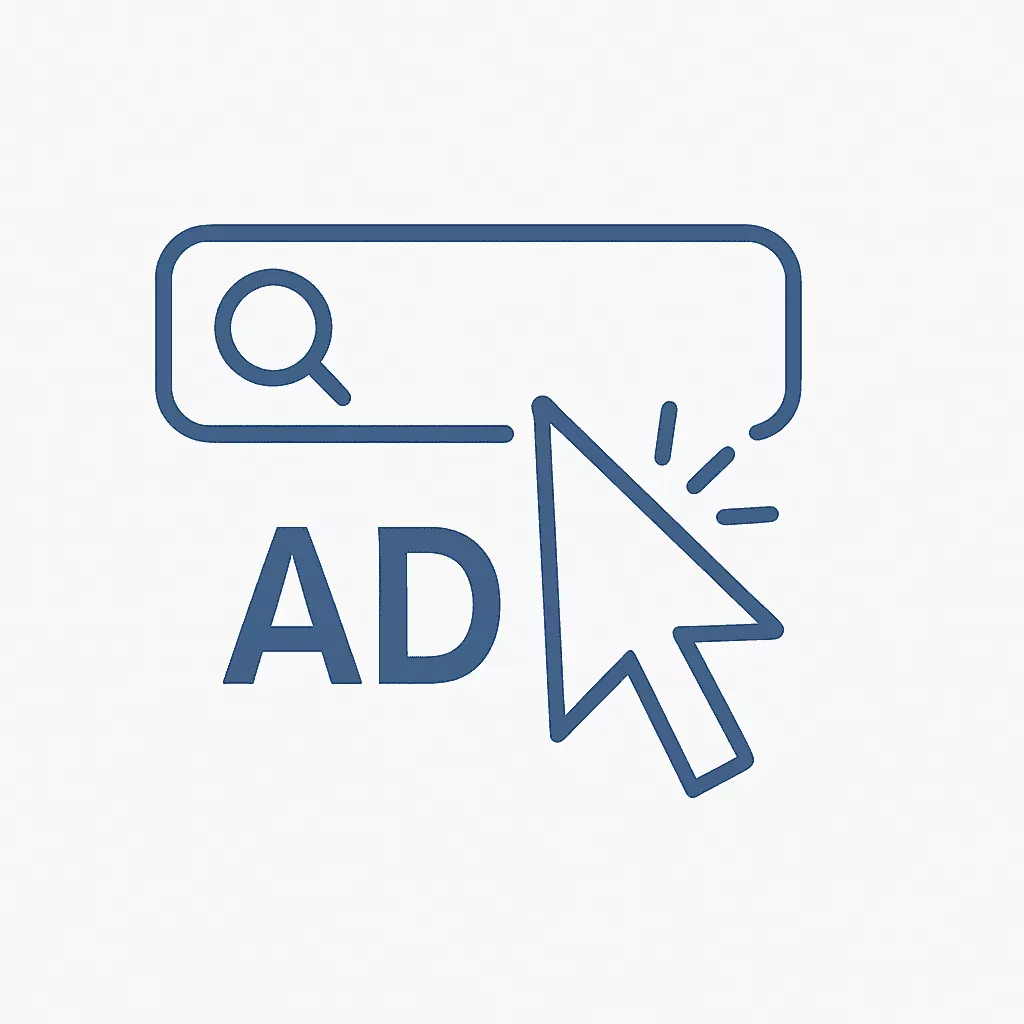 Icoon met een zoekbalk, cursor en 