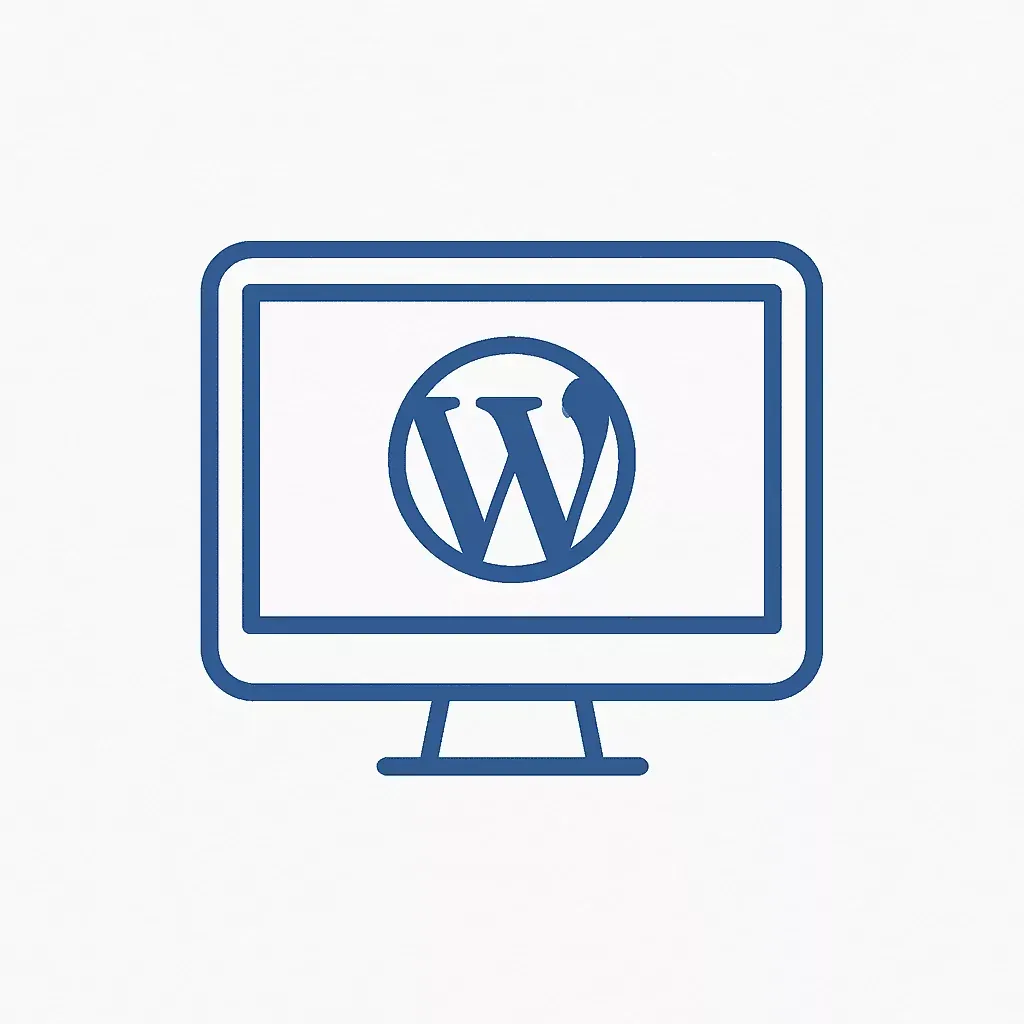 Icoon van een computerscherm met het WordPress-logo, voor WordPress websiteontwikkeling door PP Digital.