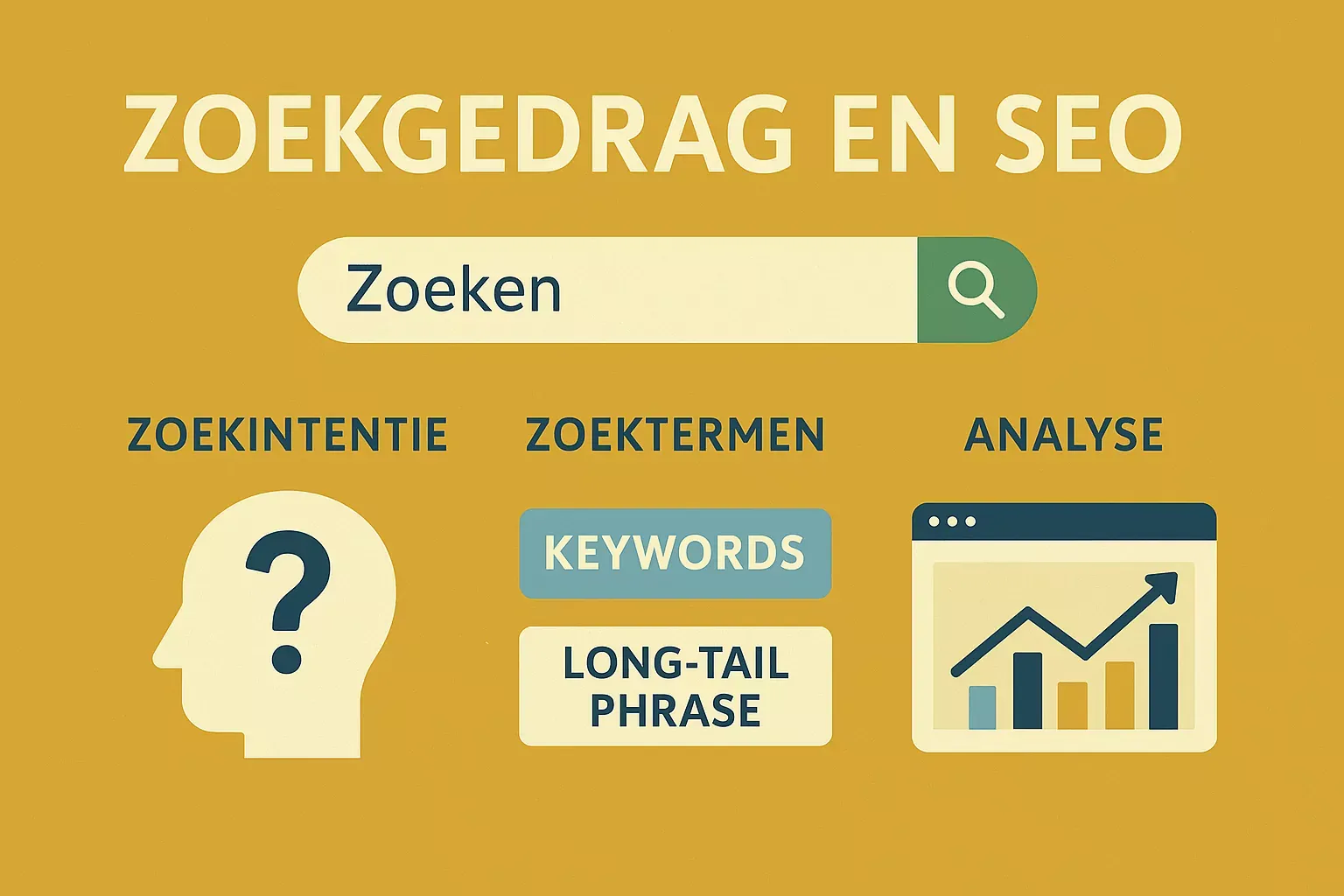 Illustratie van zoekgedrag: en seo: probleemoplossend, navigerend, commercieel en transactioneel zoeken in Google